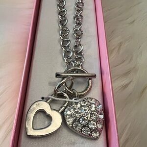 Beautiful Silver Heart and Lock Pendant Choker Necklace, approx. 16”